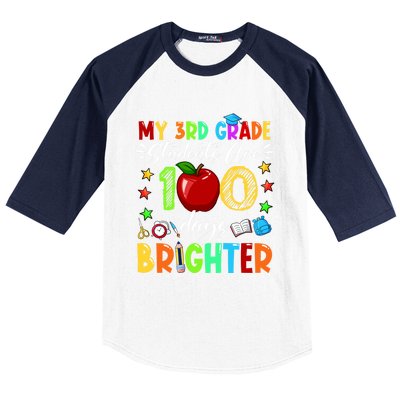 3rd Grade Teacher 100th Day Of School 100 Days Brighter Gift Baseball Sleeve Shirt