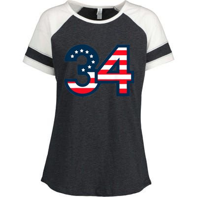 34 Guilty Trial Judge Usa Flag Enza Ladies Jersey Colorblock Tee