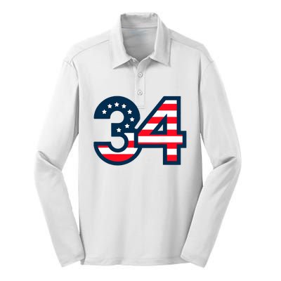 34 Guilty Trial Judge Usa Flag Silk Touch Performance Long Sleeve Polo