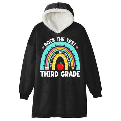 3rd Grade Teacher Rock The Test Day Third Grade Testing Day Hooded Wearable Blanket