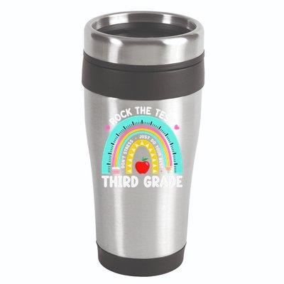 3rd Grade Teacher Rock The Test Day Third Grade Testing Day 16oz Travel Tumbler