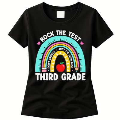 3rd Grade Teacher Rock The Test Day Third Grade Testing Day Womens T-Shirt