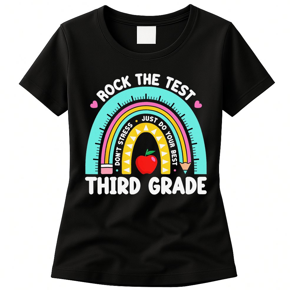 3rd Grade Teacher Rock The Test Day Third Grade Testing Day Womens T-Shirt