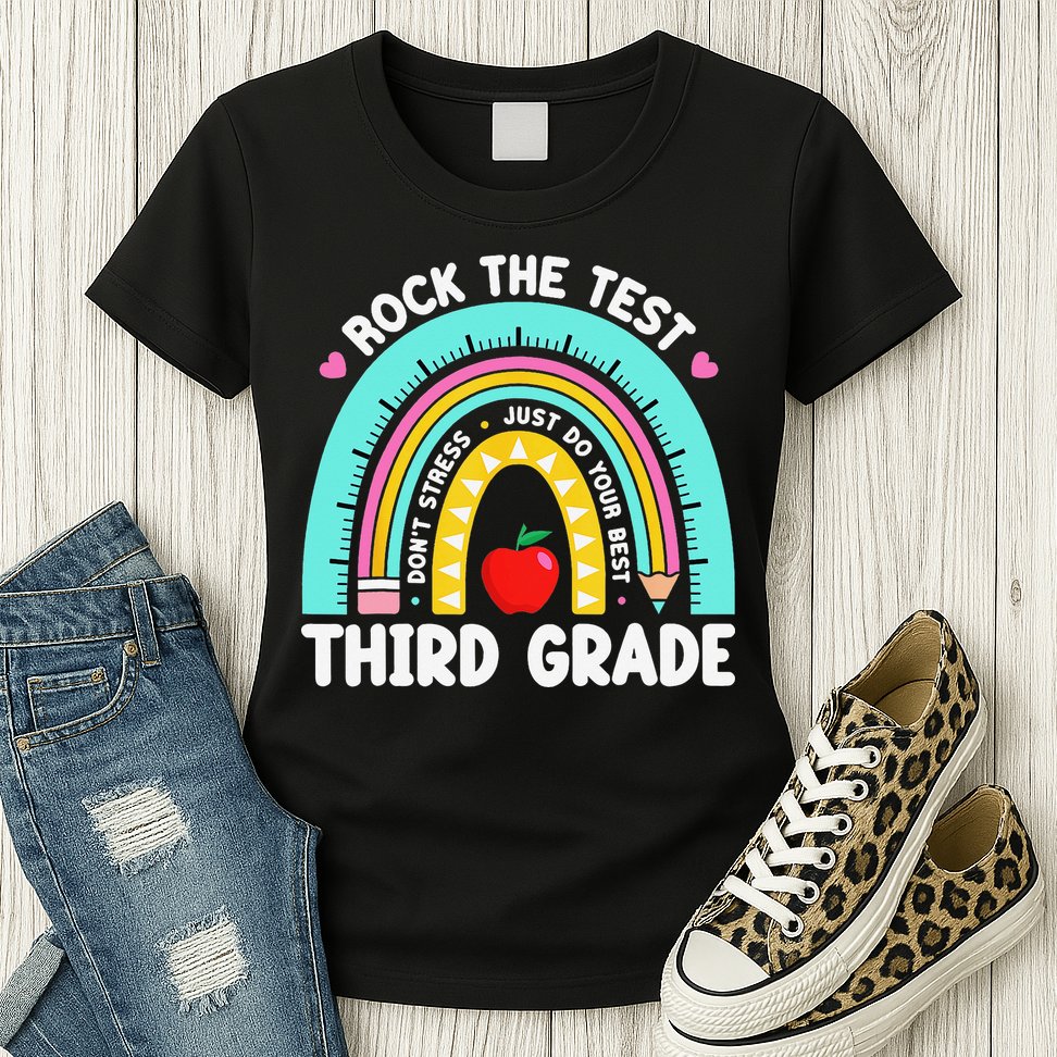 3rd Grade Teacher Rock The Test Day Third Grade Testing Day Womens T-Shirt