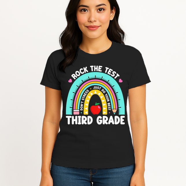 3rd Grade Teacher Rock The Test Day Third Grade Testing Day Womens T-Shirt