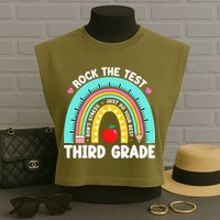 3rd Grade Teacher Rock The Test Day Third Grade Testing Day Garment-Dyed Women's Muscle Tee