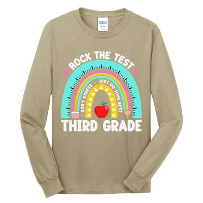 3rd Grade Teacher Rock The Test Day Third Grade Testing Day Tall Long Sleeve T-Shirt