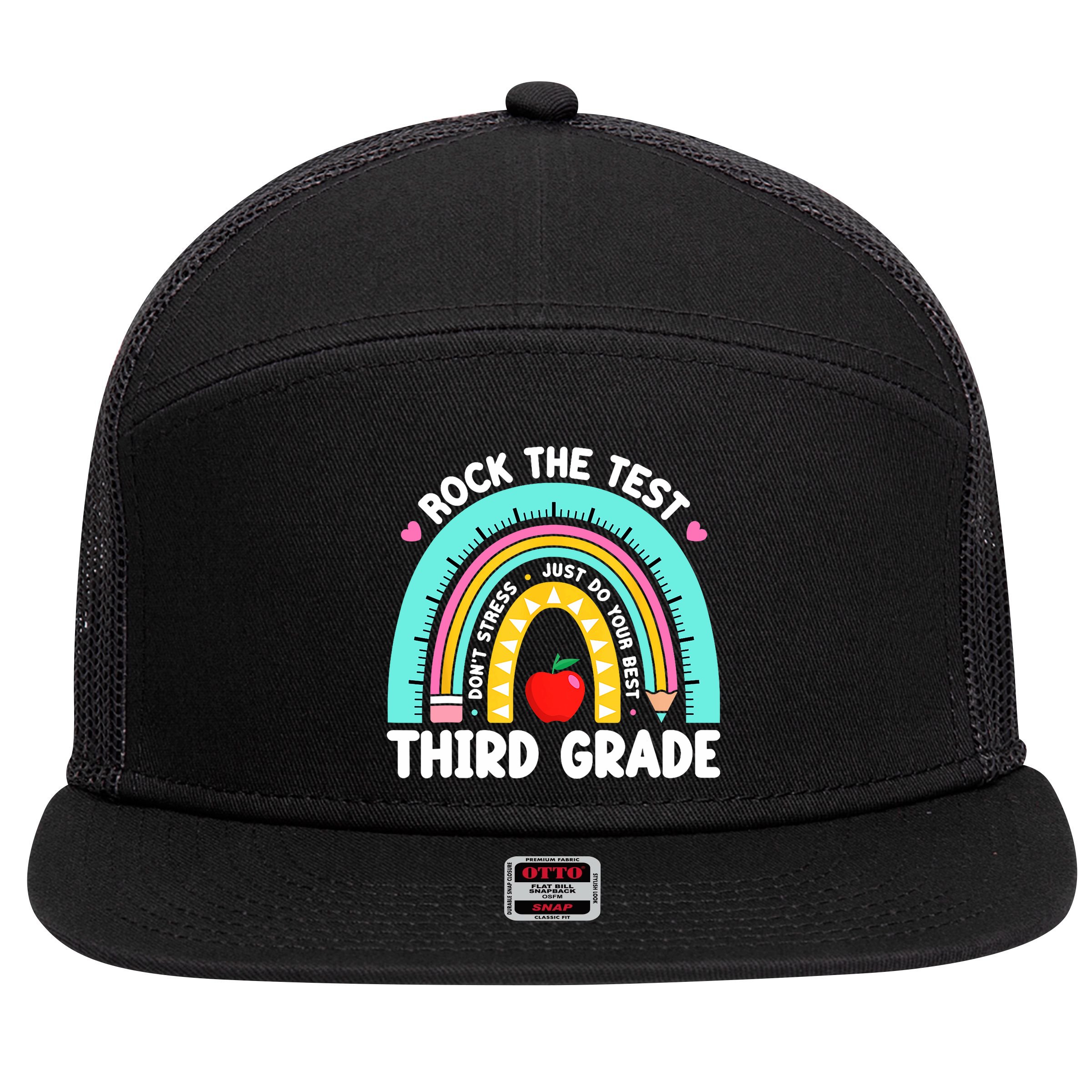 3rd Grade Teacher Rock The Test Day Third Grade Testing Day  7 Panel Mesh Trucker Snapback Hat