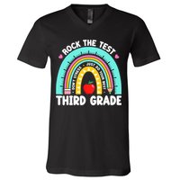 3rd Grade Teacher Rock The Test Day Third Grade Testing Day  V-Neck T-Shirt