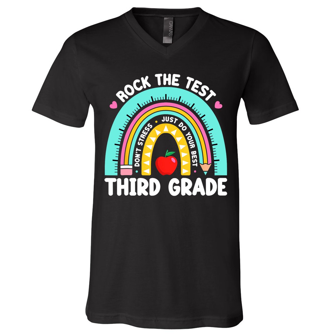 3rd Grade Teacher Rock The Test Day Third Grade Testing Day  V-Neck T-Shirt