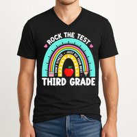3rd Grade Teacher Rock The Test Day Third Grade Testing Day  V-Neck T-Shirt