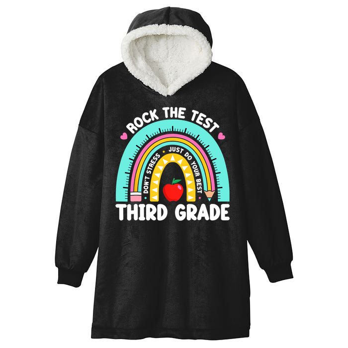 3rd Grade Teacher Rock The Test Day Third Grade Testing Day  Hooded Wearable Blanket