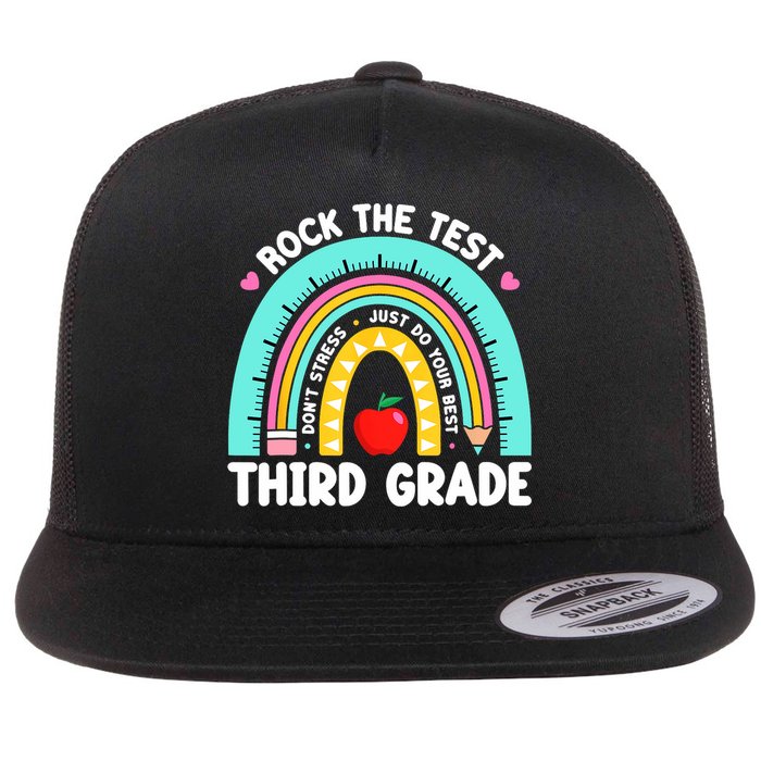 3rd Grade Teacher Rock The Test Day Third Grade Testing Day  Flat Bill Trucker Hat