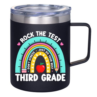 3rd Grade Teacher Rock The Test Day Third Grade Testing Day  12oz Stainless Steel Coffee Mug