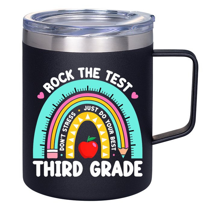 3rd Grade Teacher Rock The Test Day Third Grade Testing Day  12oz Stainless Steel Coffee Mug