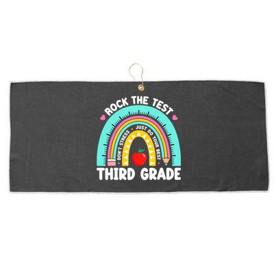 3rd Grade Teacher Rock The Test Day Third Grade Testing Day  Large Microfiber Waffle Golf Towel