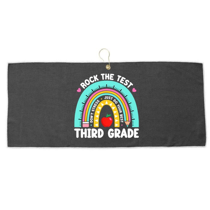 3rd Grade Teacher Rock The Test Day Third Grade Testing Day  Large Microfiber Waffle Golf Towel