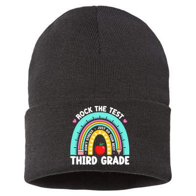 3rd Grade Teacher Rock The Test Day Third Grade Testing Day  Sustainable Knit Beanie