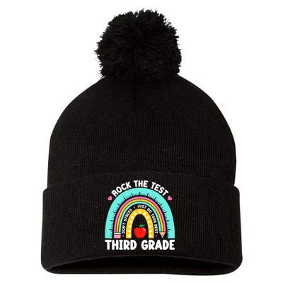 3rd Grade Teacher Rock The Test Day Third Grade Testing Day  Pom Pom 12in Knit Beanie