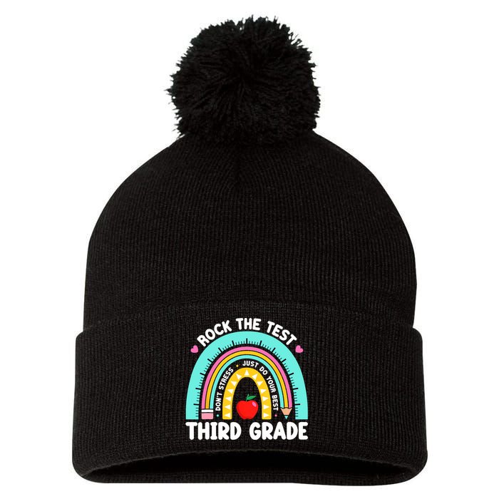 3rd Grade Teacher Rock The Test Day Third Grade Testing Day  Pom Pom 12in Knit Beanie