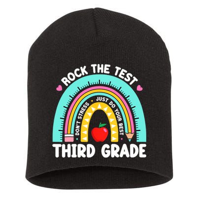 3rd Grade Teacher Rock The Test Day Third Grade Testing Day  Short Acrylic Beanie