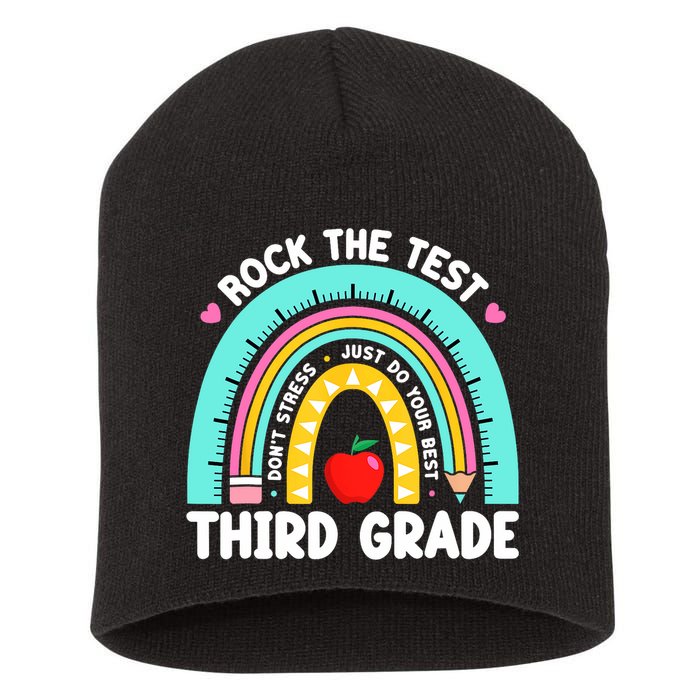 3rd Grade Teacher Rock The Test Day Third Grade Testing Day  Short Acrylic Beanie