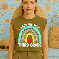 3rd Grade Teacher Rock The Test Day Third Grade Testing Day  Garment-Dyed Women's Muscle Tee