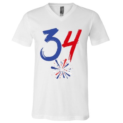 34 Guilty Trial Judge Usa Flag 4th Of July V-Neck T-Shirt