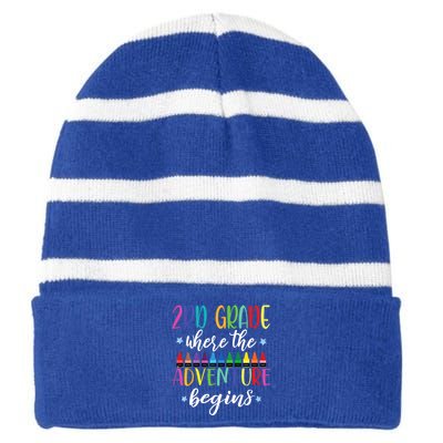 3Rd Grade Teacher Adventure Begins First Day Teachers Gift Striped Beanie with Solid Band