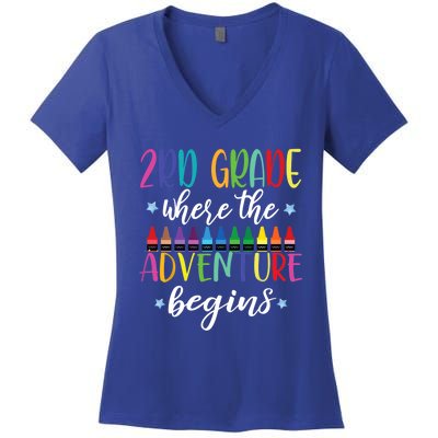 3Rd Grade Teacher Adventure Begins First Day Teachers Gift Women's V-Neck T-Shirt