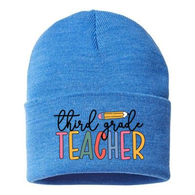 3Rd Grade Teacher Boho Third Grade Teachers Gift Sustainable Knit Beanie