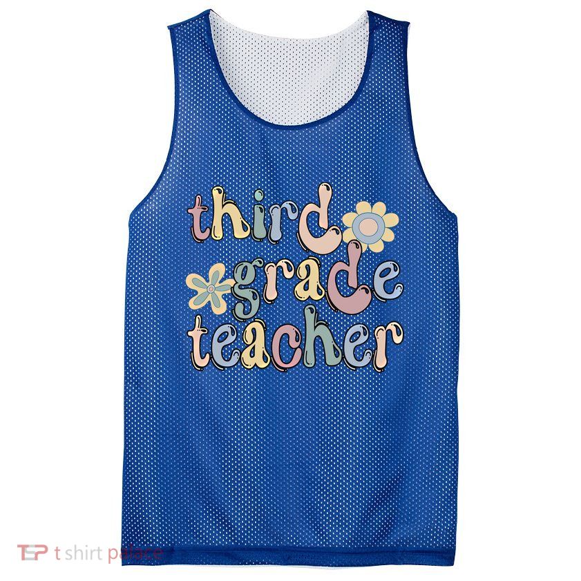 3Rd Grade Teacher Third Grade Teacher Groovy Gift Mesh Reversible Basketball Jersey Tank