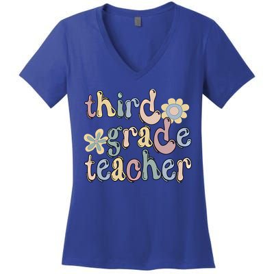 3Rd Grade Teacher Third Grade Teacher Groovy Gift Women's V-Neck T-Shirt