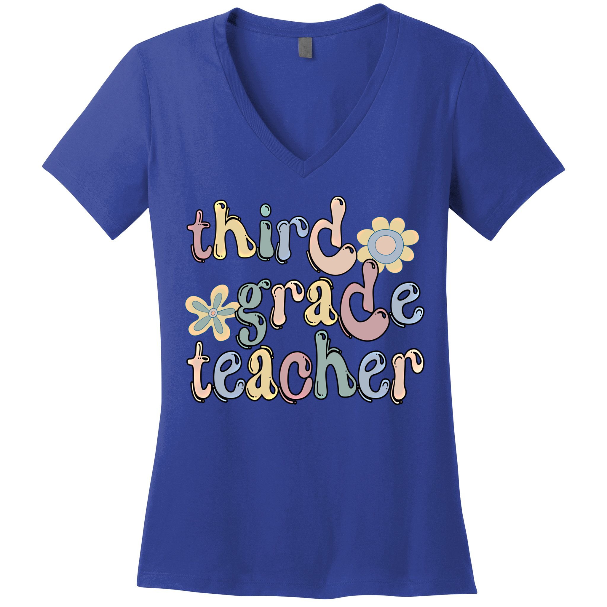 3Rd Grade Teacher Third Grade Teacher Groovy Gift Women's V-Neck T-Shirt