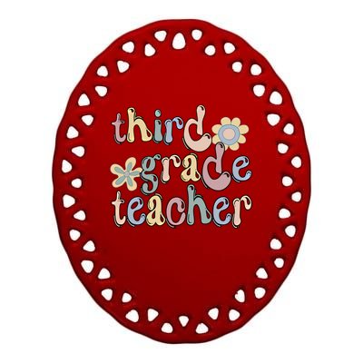 3Rd Grade Teacher Third Grade Teacher Groovy Gift Ceramic Oval Ornament