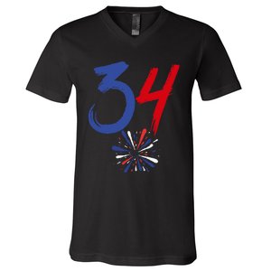 34 Guilty Trial Judge Usa Flag 4th Of July V-Neck T-Shirt