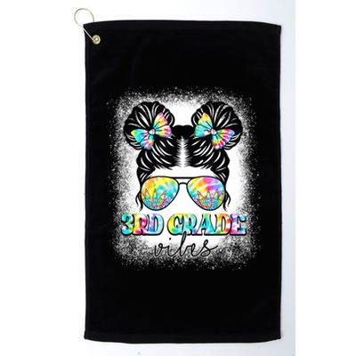 3rd Grade Vibes Messy Hair Bun Girl Back To School First Day Platinum Collection Golf Towel