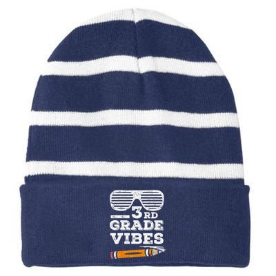 3rd Grade Vibes Funny Third Grade Back To School Tee Striped Beanie with Solid Band