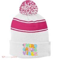3rd Grade Vibes Back To School Retro Third Grade Teachers Stripe Pom Pom Beanie
