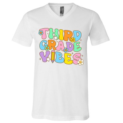 3rd Grade Vibes Back To School Retro Third Grade Teachers V-Neck T-Shirt