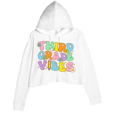 3rd Grade Vibes Back To School Retro Third Grade Teachers Crop Fleece Hoodie