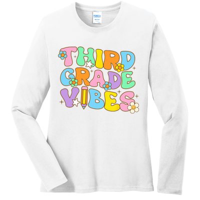 3rd Grade Vibes Back To School Retro Third Grade Teachers Ladies Long Sleeve Shirt