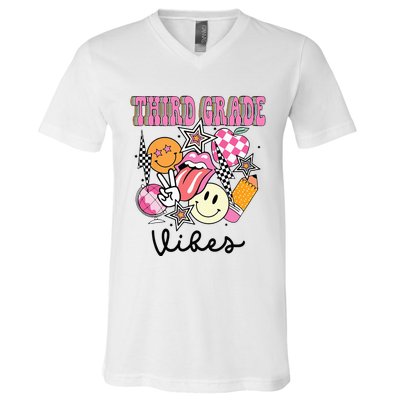 3rd Grade Vibes Team Retro First Day Of School Teacher V-Neck T-Shirt