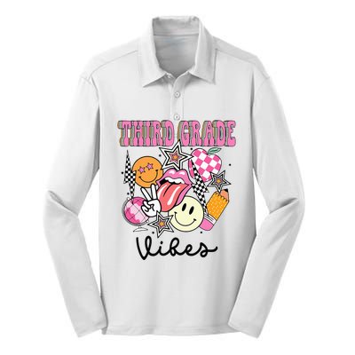 3rd Grade Vibes Team Retro First Day Of School Teacher Silk Touch Performance Long Sleeve Polo