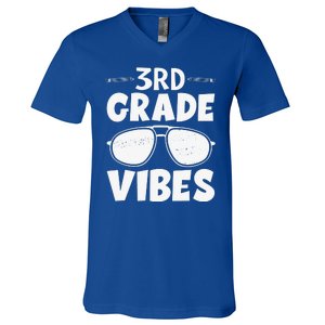 3rd Grade Vibers Glassess Teacher Student Back To School V-Neck T-Shirt