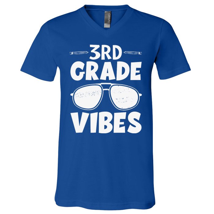 3rd Grade Vibers Glassess Teacher Student Back To School V-Neck T-Shirt