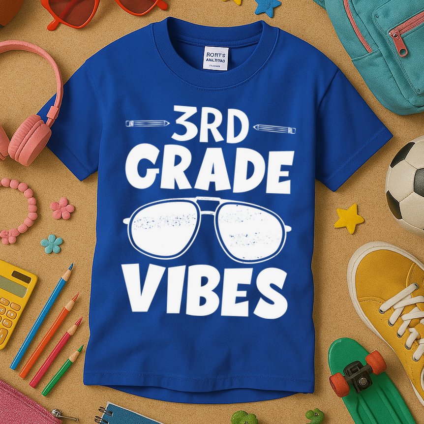 3rd Grade Vibers Glassess Teacher Student Back To School Kids T-Shirt