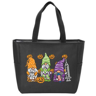 3 Halloween Gnome Nurses Funny Costume Nursing Women Zip Tote Bag