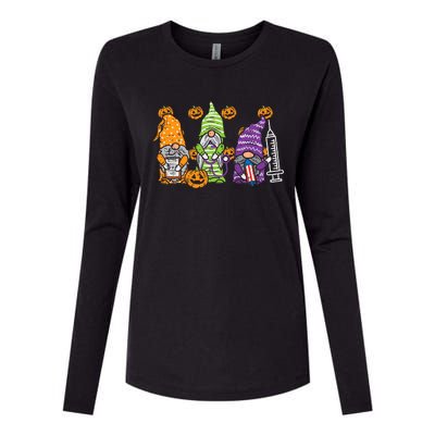 3 Halloween Gnome Nurses Funny Costume Nursing Womens Cotton Relaxed Long Sleeve T-Shirt