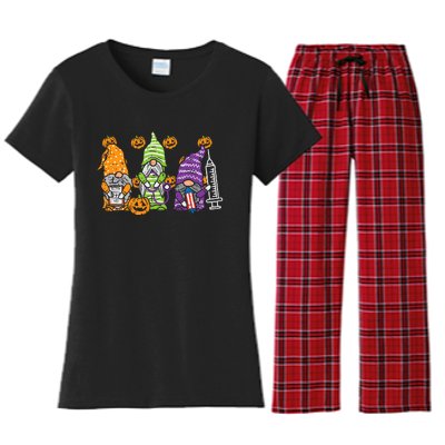 3 Halloween Gnome Nurses Funny Costume Nursing Women's Flannel Pajama Set